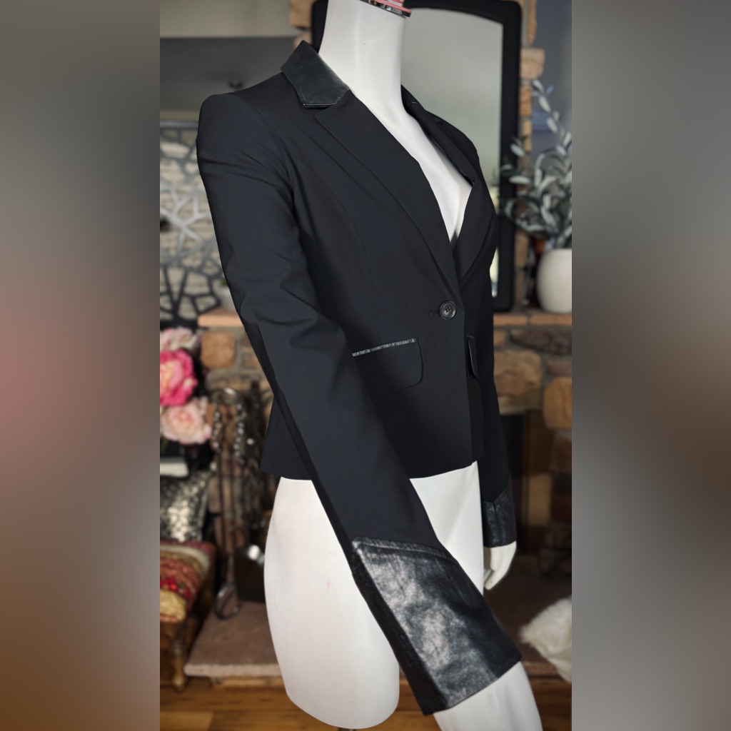 Elizabeth And James Black Leather Trim Single Breasted Blazer Suit Jacket, Sz 4
